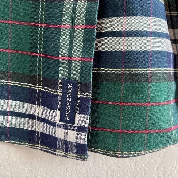 Rough Stock Panhandle Slim Green Blue Red Plaid Long Sleeve Button Down - EUC - Picture 6 of 10